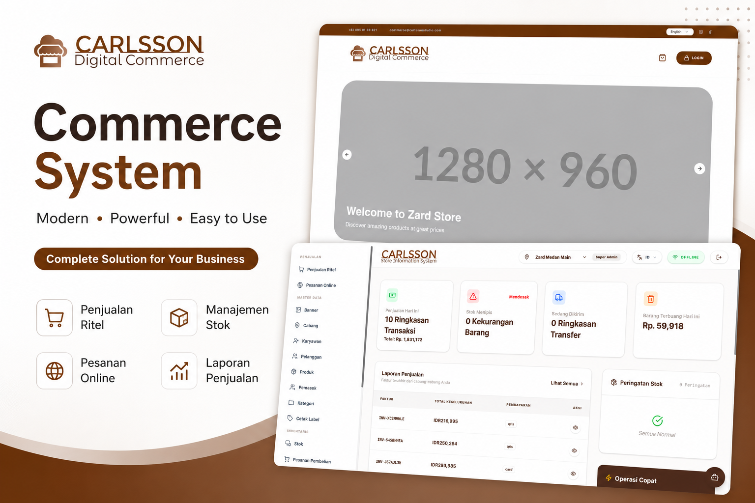 CommerceSystem ecosystem overview showing the cashier POS, and e-commerce.