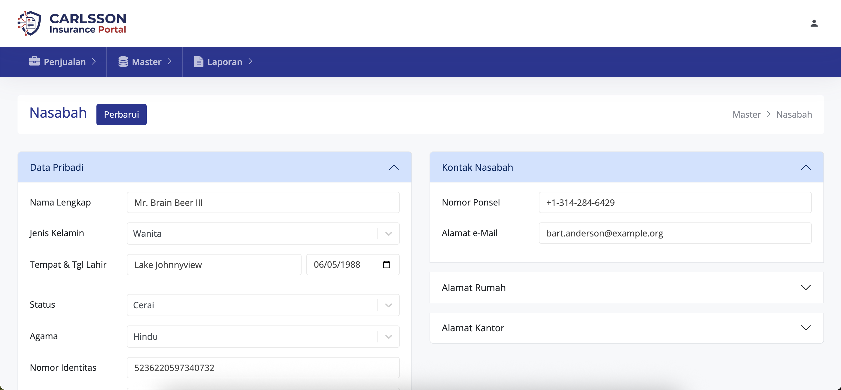 Entering customer data becomes easier with collapsible subgroups of fields.